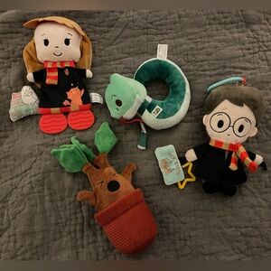 Harry Potter Baby Bundle Set of 4 Mandrake Hermione Slytherin Snake Car Seat Toy